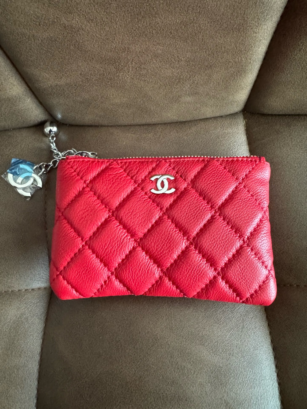 INSPIRED Red Quilted Pouch with Chain Charm